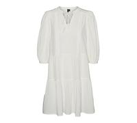 VERO MODA Vestido Corto DE CREPÉ con CORDÓN para Mujer Vestido Midi DE Verano con Manga 3/4 Y TÚNICA, Color:Blanco, Talla:S