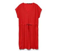VERO MODA Vestido de Mujer con Cuello en V, Manga Corta y Cintura, Rojo, XS