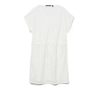 VERO MODA Vestido Mujer con Escote en V, Mangas Cortas y cinturón en la Cintura, Color:Blanco, Talla:S