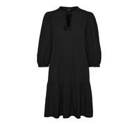 VERO MODA Vestido Corto DE CREPÉ con CORDÓN para Mujer Vestido Midi DE Verano con Manga 3/4 Y TÚNICA, Color:Negro, Talla:M