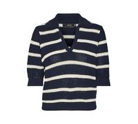 VERO MODA Vmamazing Boo-Polo con Cuello en V de 2/4 Jersey de Punto, Blazer Azul Marino/Detalle: w. Birch, L Mujeres