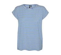 VERO MODA Vmava Plain SS Top Stripe Ga Jrs Noos Camiseta, Ibiza Blue/Stripes:Pristine, S para Mujer