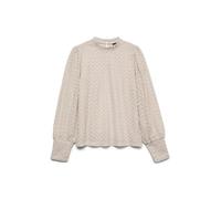 VERO MODA Vmbecca-Top de Encaje de Cuello Alto Blusa de Manga Larga, Piedra Pumice, XL Mujeres