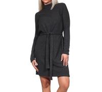 VERO MODA VMBella - Vestido Corto de Invierno con Cuello y cinturón para Mujer, Negro/Detalle: Melange, M
