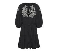VERO MODA Vmbetine Wvn-Vestido Corto 3/4, Negro/Detalles: Bordado de Abedul, M para Mujer