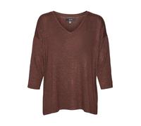 VERO MODA Vmbrianna Boo Rep-Jersey de Cuello en V, 3/4 Punto, Fired Brick/Detail:w. Black Melange, M para Mujer