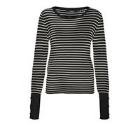 VERO MODA Vmdory LS O-Neck Button Jersey Ga Noos Suéter, Negro/Rayas: Abedul, XS para Mujer