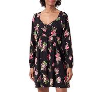 VERO MODA Vmeasy Joy L/S-Vestido Corto Wvn Ga, Negro/AOP: Fucsia Purple Fie, XS para Mujer