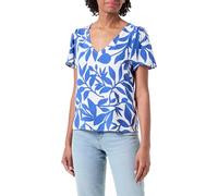 VERO MODA Vmeasy Joy V-Neck SS Blouse WVN Ga Top, Blanco/AOP: Alisa Mazarine Blue, S