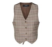 Vero Moda VMELLIE SL Check Vest Chaleco de Traje, Silver Mink/Checks: Marrón, 36, Silver Mink/Checks: marrón, 38