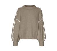 VERO MODA Vmfeng LS O-Neck Ga Boo Jersey Punto, Silver Mink/Detail:w. Snow White, L para Mujer