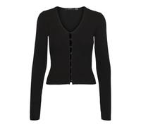 VERO MODA Vmgold Rib LS V-Neck Button Jersey de Punto, Negro, M