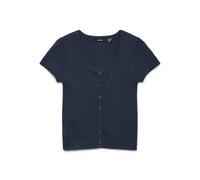 VERO MODA Vmgold Rib SS U-Neck Button Top, Azul Marino, L