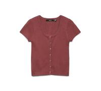 VERO MODA Vmgold Rib SS U-Neck Button Top, Marsala, L