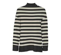 VERO MODA Vmhappiness LS Highnck Long Pull Ga Boo Jersey de Punto, Negro/Rayas: Abedul, S para Mujer