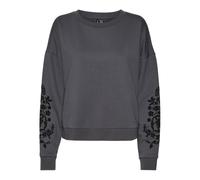 VERO MODA Vmhelen Trina LS Sweat Box Jrs Ga Sudadera, Asphalt/Detail:Black Flock Sleeves, L para Mujer