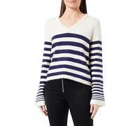 VERO MODA VMHURRICANE LS V-Neck Pullover GA BF Suéter pulóver, Birch/Stripes:W. Astral Aura, S para Mujer
