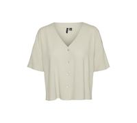 VERO MODA VMJESMILO - Camisa de Mujer con Cuello en V, Manga Corta, con Botones, Forro Plateado., S