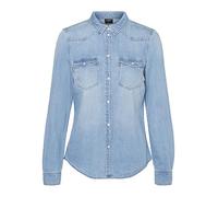 VERO MODA VMMARIA LS - Camiseta Ajustada para Mujer New Noos Blusa, Azul Claro Denim/Detalles: Punto de Abedul, Talla S, Azul Claro. Detalles: Punto de Abedul, S