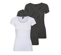 VERO MODA VMMAXI My - Camiseta Suave SS con Cuello en U GA Paquete DE 3 10247489 para Mujer Gris (2X Gris Oscuro Melange/ 1x Blanco) XL