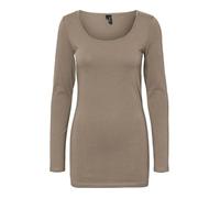 Vero Moda Vmmaxi My LS Soft Long U-Neck Noos - Camiseta de Manga Larga para Mujer, Nogal. Detalles: Mezcla Ligera, M