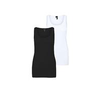 VERO MODA Vmmaxi My Soft Long Tank Top 2 Unidades, Negro/Paquete: Blanco Brillante, S para Mujer