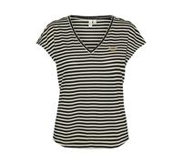VERO MODA Vmmiva S/S V-Neck T-Shirt Jrs Btq Camiseta, Black/Stripes:Birch W. Gold Mouth, M para Mujer