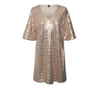 VERO MODA Vmnanna 2/4 O-Neck Short Dress Jrs Btq Vestido, Color Dorado. Detalles: Lentejuelas Multicolor, XS para Mujer