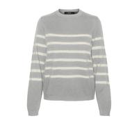 VERO MODA Vmsaba Ga Noos-Jersey Liso con Cuello Redondo Punto, Gris Claro Jaspeado/Rayas: Abedul, M para Mujer