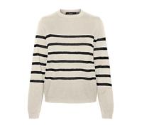VERO MODA Vmsaba Ga Noos-Jersey Liso con Cuello Redondo Suéter, Abedul/Rayas: Negro, XL para Mujer