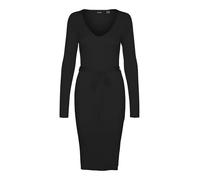 VERO MODA Vmsaba Rib LS V-Neck Belt Dress Ga Noos Vestido, Negro, M para Mujer