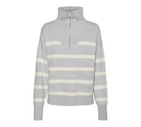 Vero Moda Vmsaba Stripe LS Highneck Blouse Ga Noos Jersey de Punto para Mujer, Gris Claro Jaspeado/Rayas: Abedul, M