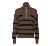 VERO MODA Vmsaba Stripe LS Highneck Blouse Ga Noos Jersey de Punto, Pinecone/Rayas: Negro, XS para Mujer