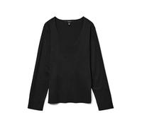 Suéter de Punto Suelto V-Cuello Mangas largas puños Acanalados, Color:Negro-2, Talla:XS