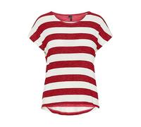 VERO MODA Vmwide S/L Top Ga Jrs Noos, Goji Berry/Stripes: Blanco Nieve, M Mujeres