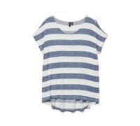 VERO MODA Camiseta de Mujer con Cuello Redondo y Estampado a Rayas, Color:Blanco-Azul Oscuro, Talla:S