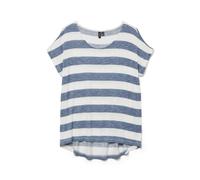 VERO MODA VMWIDE Stripe S/L Top GA Noos Camiseta, China Blue/Stripes:Snow White, XL De Las Mujeres