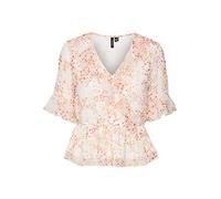 VERO MODA Women's VMDORA Kaya 2/4 Wrap WVN GA Top, Snow White/AOP:Dora, S, Blanco/AOP:Dora, S