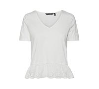 VERO MODA Women's VMEMILY SS Peplum V-Neck JRS Top, Snow White, M, Blanco Nieve., M