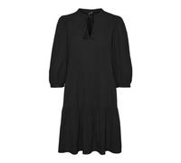 VERO MODA Vestido Corto DE CREPÉ con CORDÓN para Mujer Vestido Midi DE Verano con Manga 3/4 Y TÚNICA, Color:Negro, Talla:S