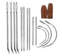 Veroave 16 agujas de coser de cuero, resistentes, plateadas, acero inoxidable, punta roma, incluye curvado, saco, costura a mano, cuero, reparación de lienzos de alfombras