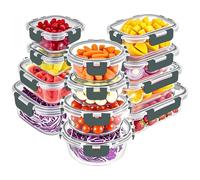 VERONES 24 Pieces Envases de Vidrio para Conservar Alimentos, Envases de Vidrio Herméticos para Almuerzo, Apto para Microondas, Horno, Congelador y Lavavajillas,Gris