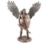 Veronese Arcángel San Miguel con escudo, de piedra artificial, bronceado y coloreado a mano