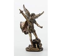 Veronese Design 3 3/8 pulgadas Arcángel San Miguel triunfa sobre el diablo resina fundida pintada a mano con acabado de bronce antiguo, estatua para decoración del hogar