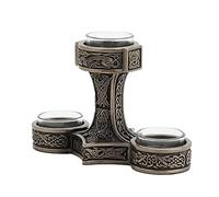 Veronese Design 4 7/8 pulgadas de alto Mjolnir Hammer of Thor Triple Head Tealight Candelabro Viking Nordic Decor Cold Cast Escultura de resina bronceada