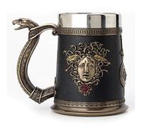 Veronese Design 5.75 pulgadas Diosa romana griega Medusa cerveza Stein vaso grande de acero inoxidable acabado bronce antiguo escultura mesa decorativa taza