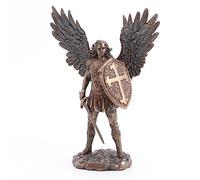 Veronese Design Arcángel de San Miguel de 11 Pulgadas con Escudo de Batalla y Espada, Material de Resina fundida en frío, Acabado de Bronce Antiguo, Estatua de ángel