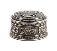 Veronese Design Caja redonda de 2 1/8 pulgadas de alto Hécate Diosa de Chthonic de resina bronceada fundida en frío, hecha a mano, coleccionables, figura Wiccana, almacenamiento decorativo