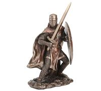 Veronese Design Espada y Escudo de Caballeros templarios de 7 1/8 Pulgadas, Escultura de Resina fundida en frío, Acabado de Bronce
