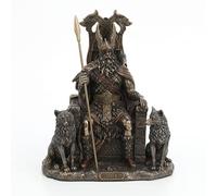 Veronese Design Estatua de Dios nórdico Odín en Trono con Lobos, Acabado en Bronce